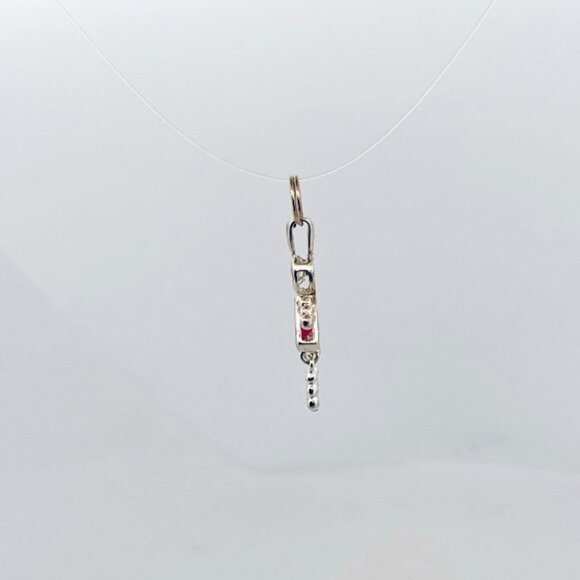 Vintage Sterling Silver 925 Girl Pendant Ruby Red Triangle Gem Estate Jewelry - Picture 2 of 9